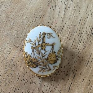 Vintage Gold and White Cameo Libra Brooch